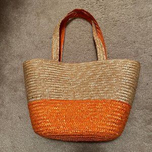 Orange and Natural Straw Bag